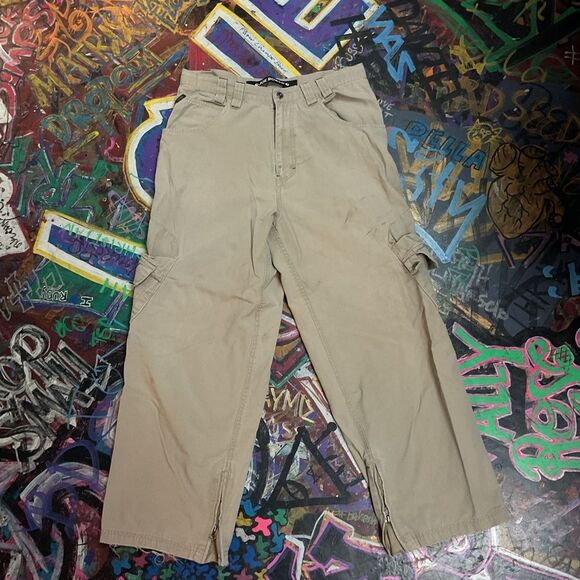 Y2K Joe Boxer Khaki Cargo Pants - Baggy Grunge Style with Zip Hems, Size 34x30 - Picture 1 of 13